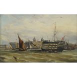 British School, mid/late 19th century- Greenwich from the River Thames; oil on panel, 20x30.