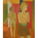 Ben Sunlight, British 1935-2002- "Figures in a Room"; oil on canvas, signed and dated 1977, 76x63.