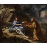 Follower of Salvator Rosa, Italian 1615-1673- The Temptation of Christ; oil on canvas,