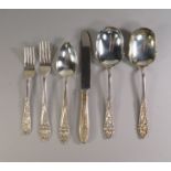 A part canteen of Continental 800 standard silver flatware, to include six each table spoons,