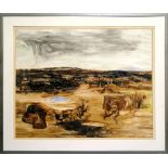 Australian School, mid-late 20th century- Figures in an extensive landscape, oil on paper, 73.