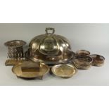 A collection of miscellaneous silver plate, together with various silver topped dressing table jars,