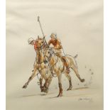 Late 20th Century- Polo players; pencil, watercolour and gouache, signed and dated 75 in pencil, 44.