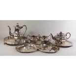 A silver plated four piece tea and coffee service, Cooper Brothers, comprising melon form teapot,