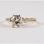 A single stone diamond ring, mounted in 18ct white gold, estimated at approx 1.
