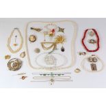 A collection of costume jewellery, to include a Hattie Carnegie large flower brooch, gilt metal,