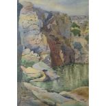 British School, mid 20th century- View of a rocky coastline; watercolour,