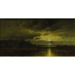 Conrad Wimmer, German 1844-1905- River landscapes at dawn and dusk; oils on canvas, a pair,
