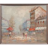 Caroline Burnett, American, mid-late 20th century- Paris street scene; oil on board, signed, 45.