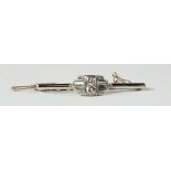An Art Deco 18ct white gold and diamond set bar brooch, round and baguette cut diamonds,