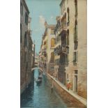 Andrea Biondetti, Italian 1851-1946- Venetian canal scene with gondolier; watercolour, signed, 31.