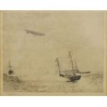 William Lioinel Wyllie RA RBA RE RI NEAC, British 1851-1931- "Airship and Battleships"; etching,