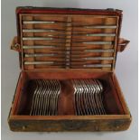 A boxed canteen of 18th century Russian silvered metal cutlery, St Petersburg city mark 1794,