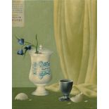 Rastislaw Racoff, Russian/French 1904-1982- Still life with vase and broken eggshell; oil on board,