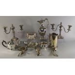A miscellaneous collection of silver plate, to include an Art Deco swing handled bowl, oval box,