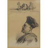 Follower of George Chinnery, British 1774-1852- Study of a man with two camels; pencil, 13.6x9.