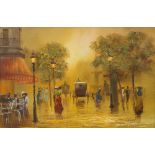 French School, mid-late 20th century- Parisian street scene; oil on canvas, signed indistinctly,
