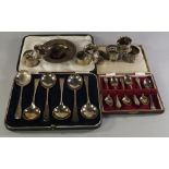 A collection of miscellaneous silver, to include a boxed sets of six fruit spoons, six teaspoons,