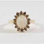 A 18ct gold, opal and diamond set ring, approx size O, approx 4.9g.