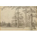 Attributed to Anthony Devis, British 1729-1816- Wooded landscape with cottage; pen,