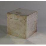 A Tiffany & Co Sterling silver box, of plain cube form, the hinged cover with engraved dedication,