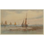 Richmond W Markes, British fl.1890-1920- Beached sail boat; watercolour, signed, 12.5x21.