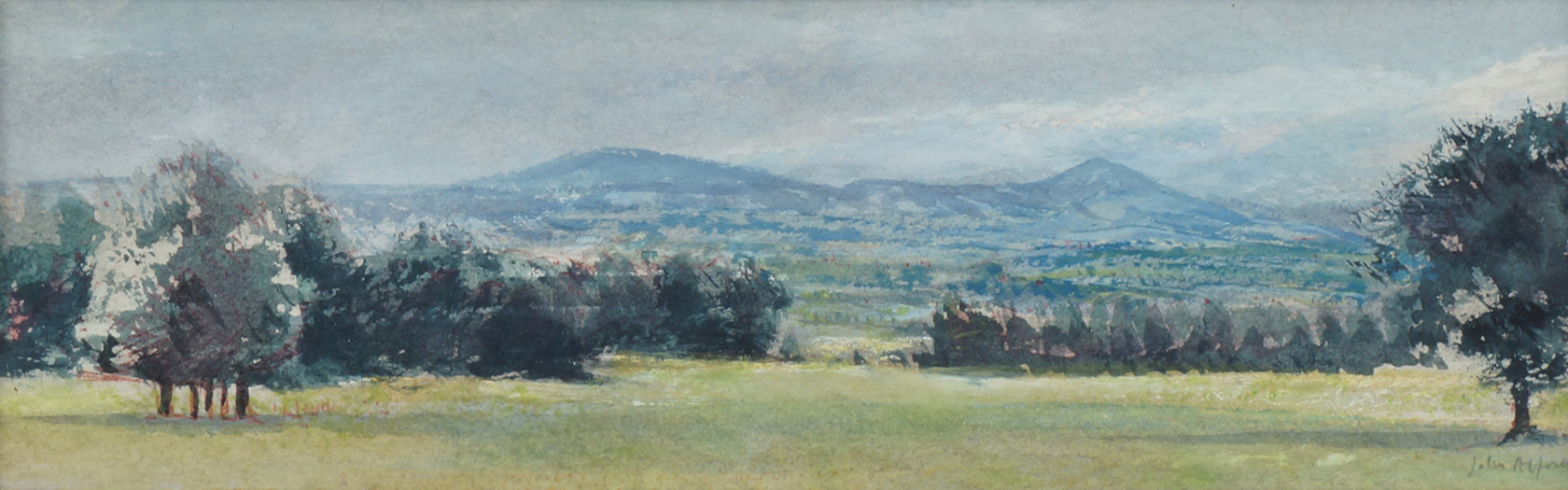 John Alford, British b.1929- "The Stretton Hills"; watercolour, signed in pencil, 7x22.