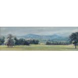 John Alford, British b.1929- "The Stretton Hills"; watercolour, signed in pencil, 7x22.