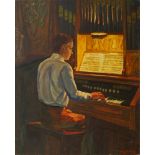 Henry Grub, American 1884-1963- The church organ player; oil on canvas, signed and dated 1927,