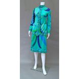 Emilio Pucci: a silk skirt and blouse suit, in blue and green,