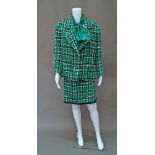 Chanel Boutique: a green, black and white check wool boucle two piece skirt and jacket suit,