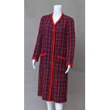 Chanel Boutique: a navy blue and red check wool boucle coat,