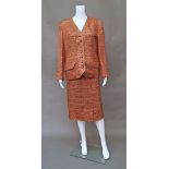 Chanel Boutique: a woven silk metallic bronze thread two piece skirt and jacket suit,