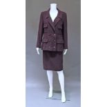 Chanel Boutique: a brown wool two piece skirt and jacket suit,