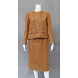 Chanel Creations: a wool boucle cinnamon colour two piece skirt and jacket suit,