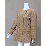 Chanel Boutique: a brown tweed collarless jacket,