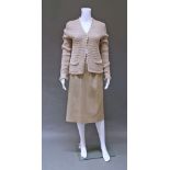 Chanel Creations: a taupe wool knit skirt and jacket suit,