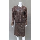 Chanel Boutique: a brown leather skirt and jacket suit,