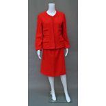 Chanel Boutique: a red wool two piece skirt and jacket suit,