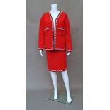 Chanel Boutique: a red wool skirt and jacket suit,