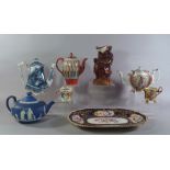 A collection of ceramics to include a 19th century Wedgwood jasperware tea pot and sugar bowl