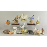 Three Beswick porcelain models of birds, 20th century, to include a blue tit, a gold crest,