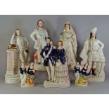 A collection of ten Staffordshire pottery figures, 19th century,