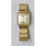 A 14ct gold cased Patek Philippe & Co ladies wrist watch, the square case with silvered dial,