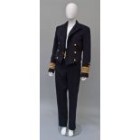 A three piece Royal Navy dress uniform, trousers, waistcoat and jacket, rank of Captain.