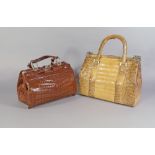 A tan crocodile skin Gladstone style handbag, c.