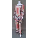 Emilio Pucci: for Saks 5th Ave, wide legged silk trouser suit, cream, pink, lilac and grey,