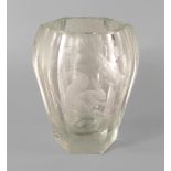 A Moser glass vase, 20th century, moulded and cut with a scene of a squirrel in a woodland setting,