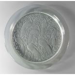 A Lalique glass charger, 'Nigeria peacock' pattern, moulded with peacocks, signature to base,