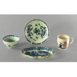 A Worcester blue and white printed porcelain bowl and saucer, 18th century,